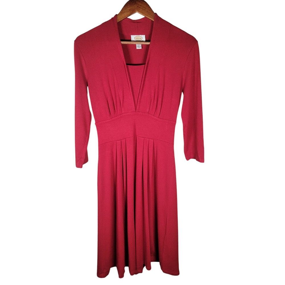 VTG Talbots Petities Womens Size 2 Long Sleeve Red Midi Dress FLAW